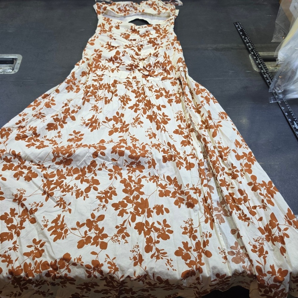 Showpo Floral Ruched Cutout Back Maxi Dress Rust Cream Cottage Date Night Size 6